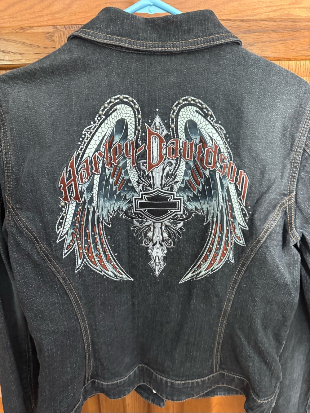 Harley-Davidson Black Denim Jacket with Winged Logo Embroidery